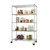 chrome shelving rack with kitchen items