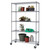 gray epoxy shelving rack with gardening tools and supplies
