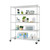 chrome wire shelving in 4 tier, filled with laundry items