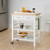 white kitchen cart used in kitchen filled with food and kitchen items