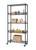 black shelving rack with boxes, crafting tools and party supplies
