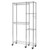 chrome color closet rack with 5 shelves, 2 hanging rods, a sidebar with hooks, and 6 swivel wheels