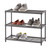 three tier metal slat shoe rack with shoes on each shelf