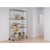 chrome wire shelving rack with kitchen and pantry items