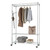 chrome color rolling garment rack with clothes hanging onto the metal hanger rod
