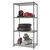 4 tier black anthracite wire shelving rack filled with motorcycling parts, and equipment