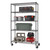 5 tier black anthracite textured wire shelving rack filled with garage and workshop items