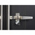 unlocked padlock securing the steel vertical lock rod of the cabinet