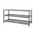 gray shoe bench with 2 shelves and 1 wood top bench