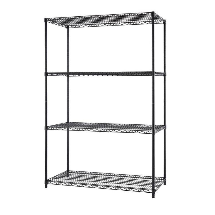 black wire shelving rack with 4 shelves