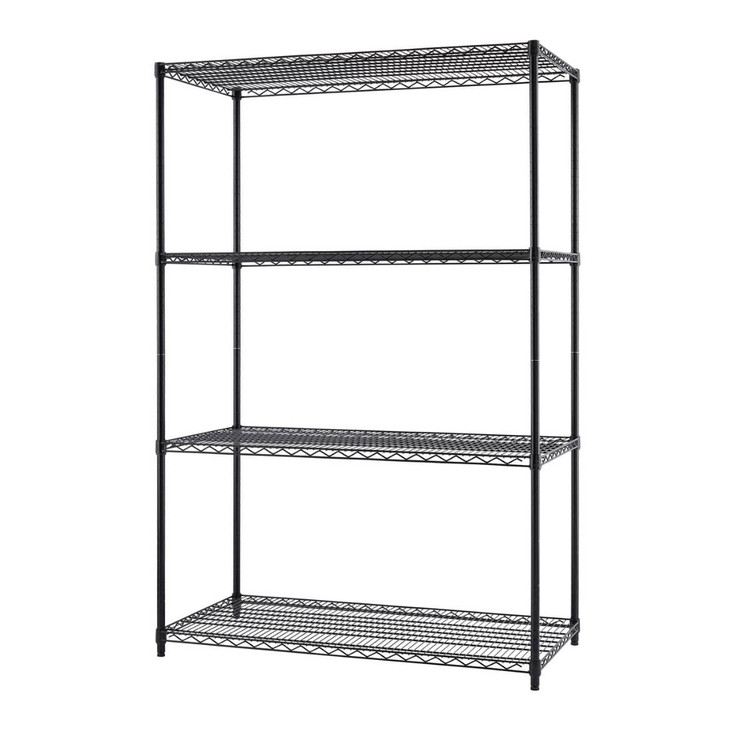 black shelving rack with 4 shelves