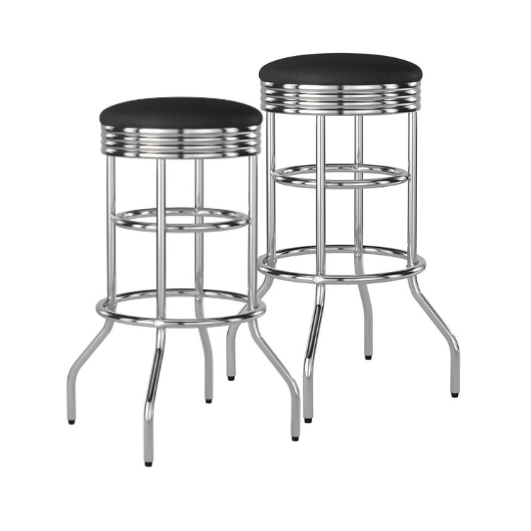 two assembled chrome and black stool