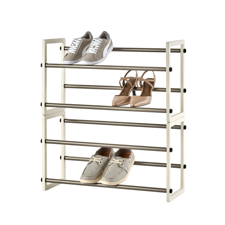 white expandable shoe rack stacked together vertically
