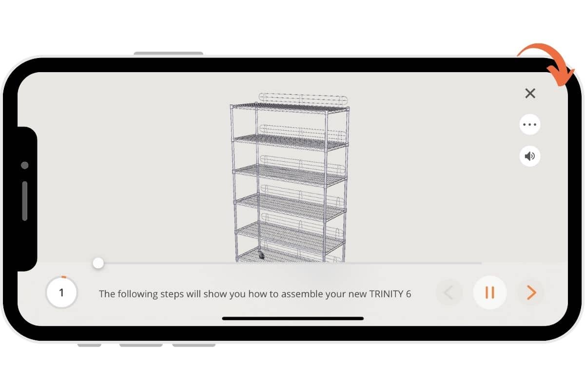 arrow showing to rotate the mobile phone to view the landscape style assembly instructions