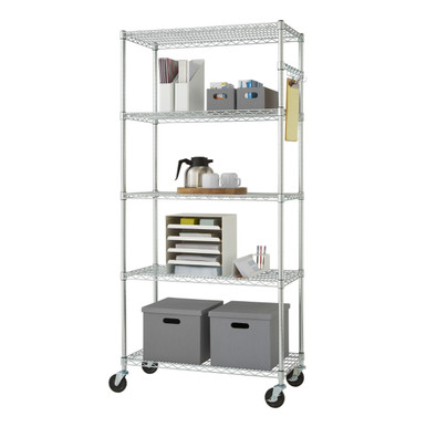 TRINITY EcoStorage® 6-Tier Wire Shelving w/ Backstands & Wheels,  NSF-certified, Chrome