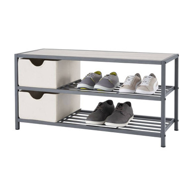 TRINITY 3-Tier Shoe Bench w/ Wire Shelves, Dark Gray