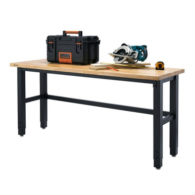 Husky 4 ft. Solid Wood Top Workbench in Black with Pegboard and 1