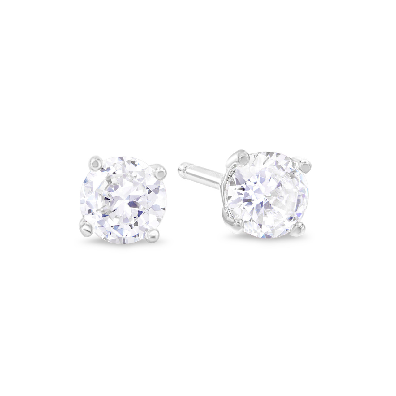 Rhodium Plated Sterling Silver Stud Earrings for Women and Men, Round  Brilliant Cut CZ Cubic Zirconia in .925 Silver Basket Setting