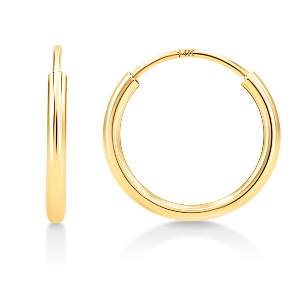 14K 1mm Endless Tube Hoop Earrings, High Polish - Kezef Creations