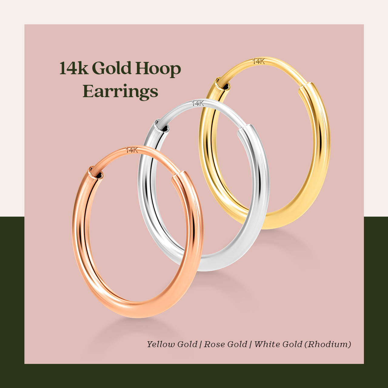 14K 1mm Endless Tube Hoop Earrings, High Polish