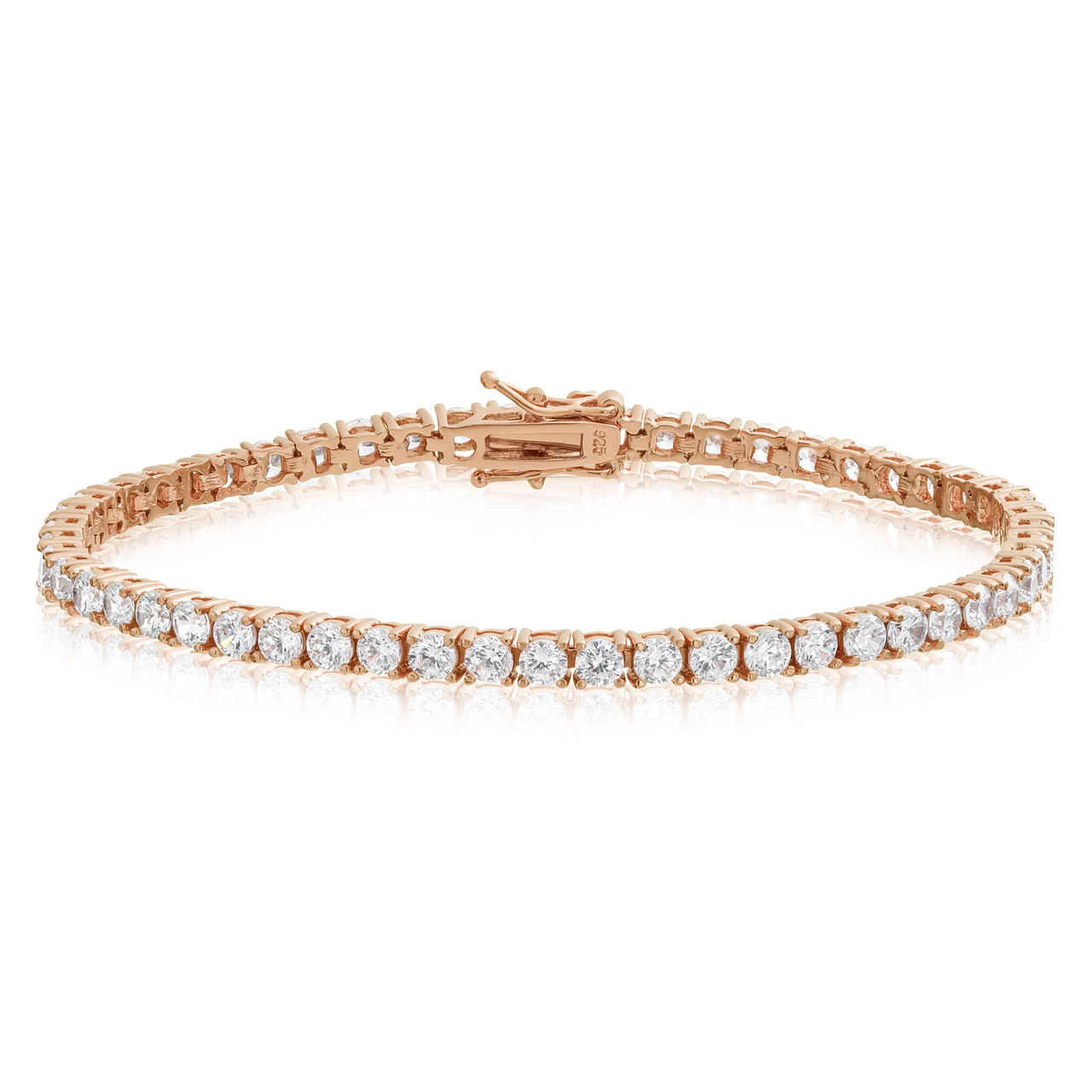 Cubic Zirconia Tennis Bracelet Rose Gold Plated Silver 3x3mm Round