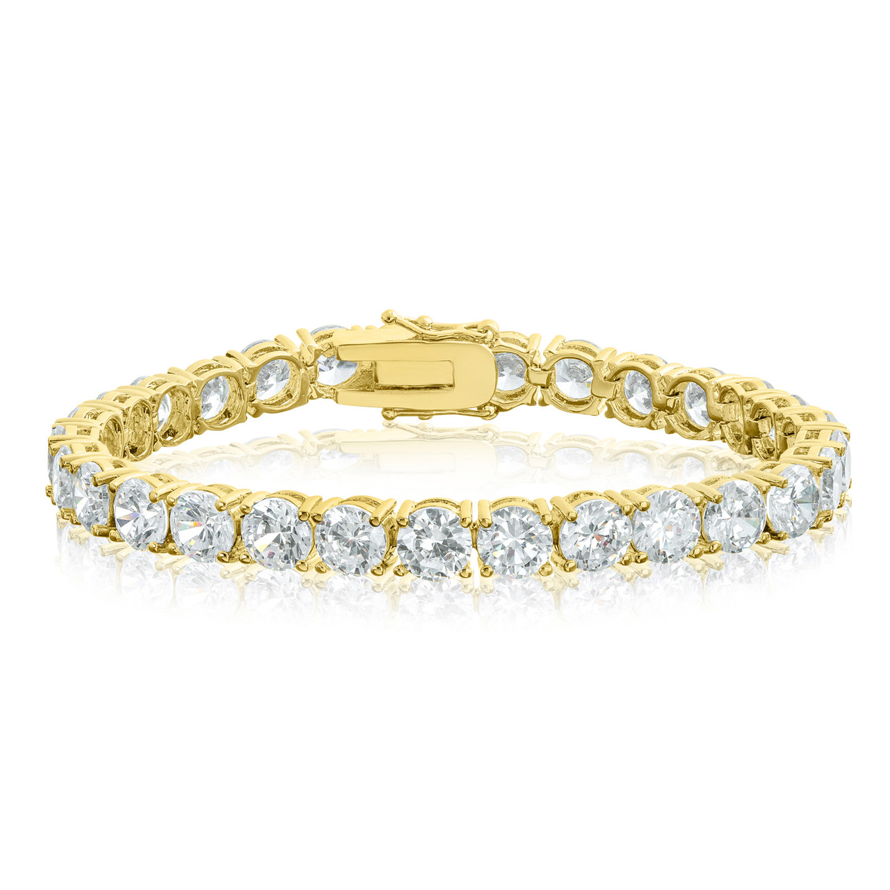 Gold Plated Cubic Zirconia Tennis Bracelet 6mm Round White CZ