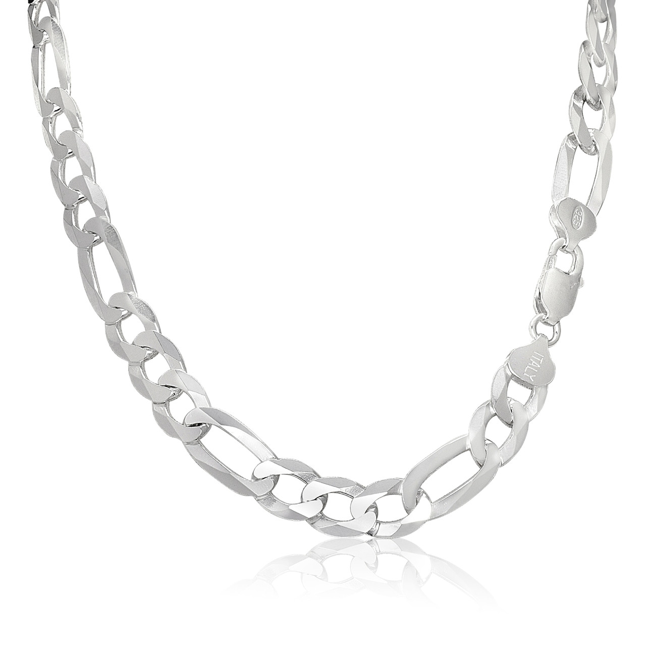 Solid .925 Sterling Silver 9.5mm Men's 220X Figaro Chain Necklace