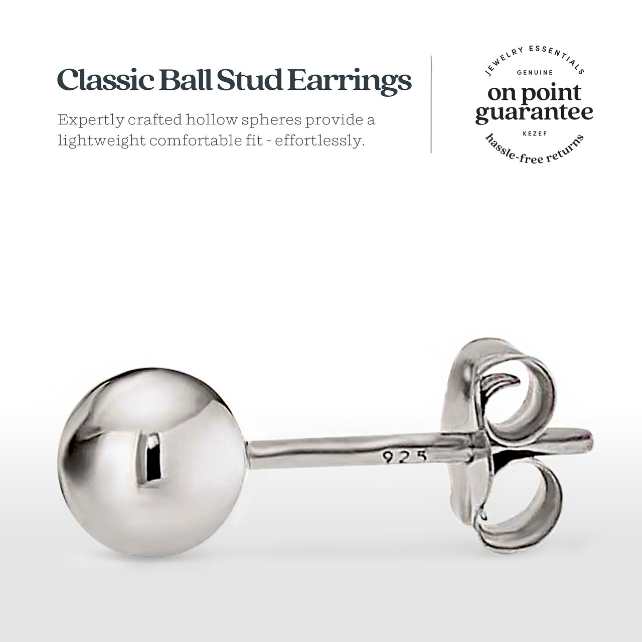925 Sterling Silver Andralok Polished Round Circle Ball Bead Stud Earrings 