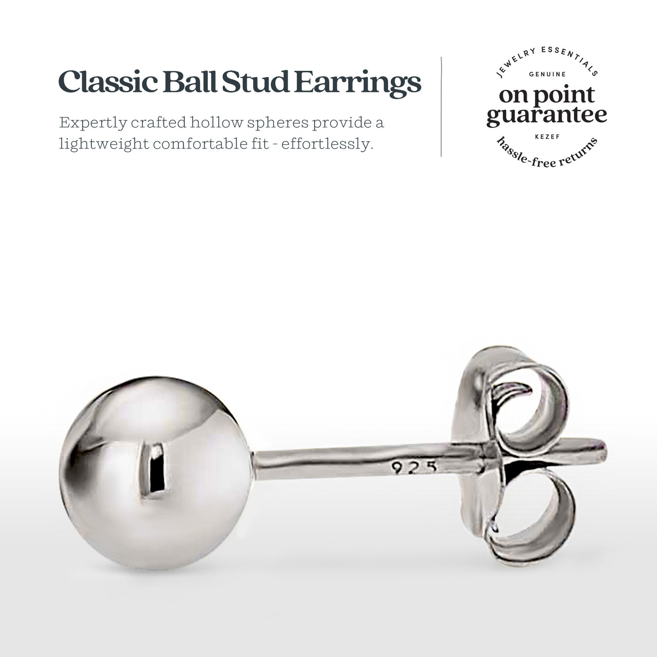 Ball Stud Earrings Silver Sterling Polished Round Ball Four Pair Sets for  Women Hypoallergenic