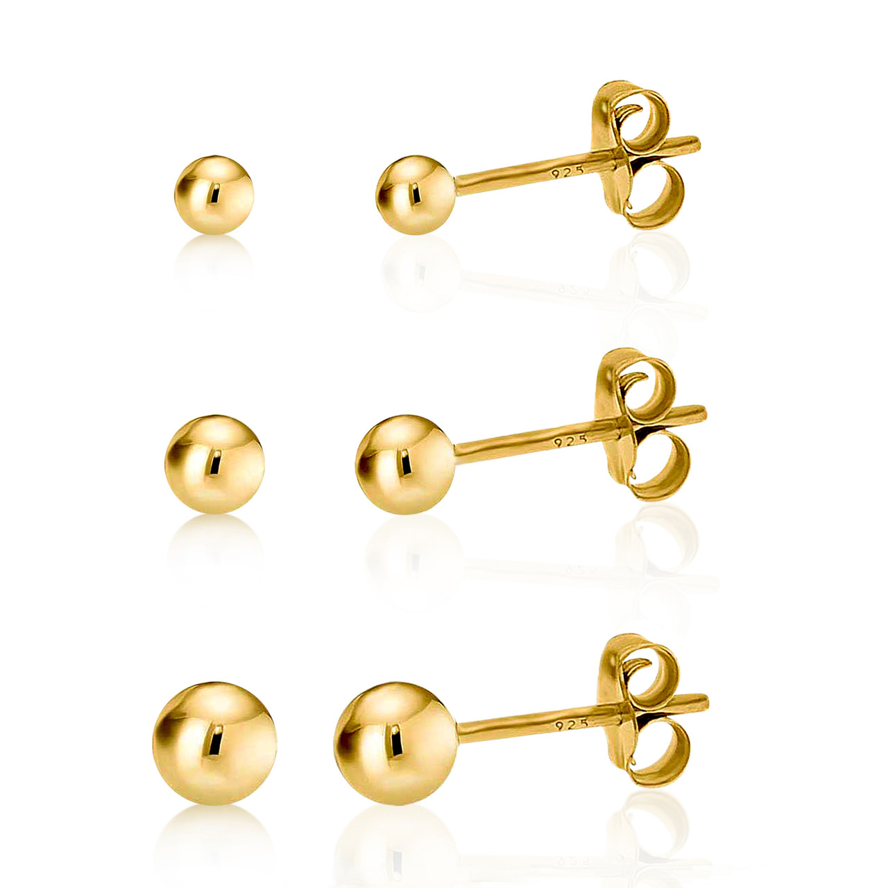 14K Gold Plated Ball Stud Earrings Sterling Silver Ball Earrings stud  3MM12MM  eBay