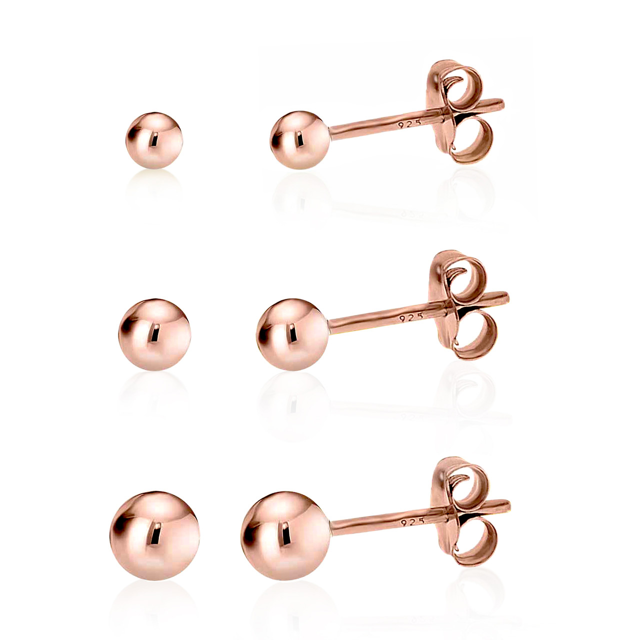 Rose Gold over 925 Silver High Polish Smooth Round Ball Stud