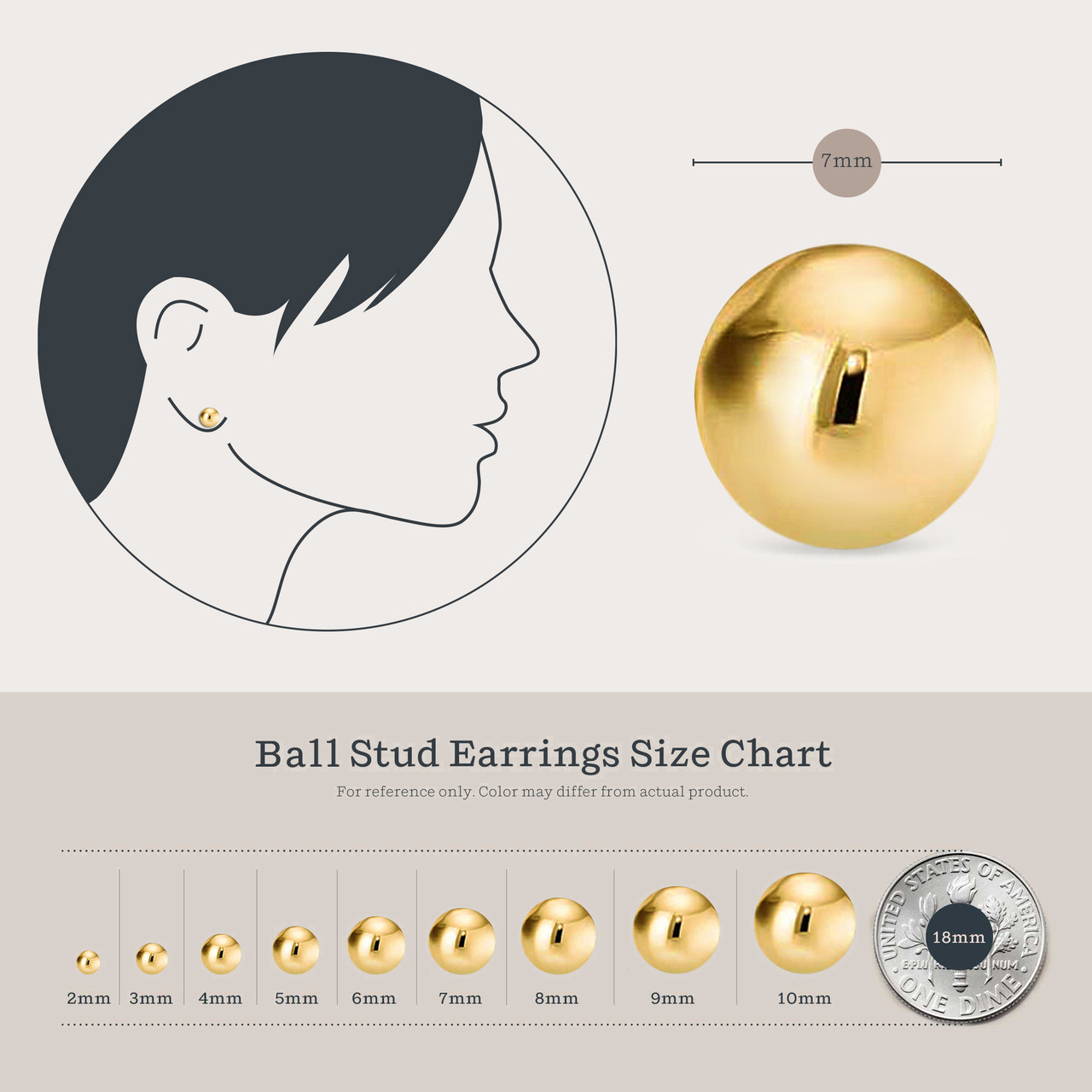 Amazon.com: 10k Yellow Gold 8mm Ball Earrings Studs: Clothing, Shoes &  Jewelry