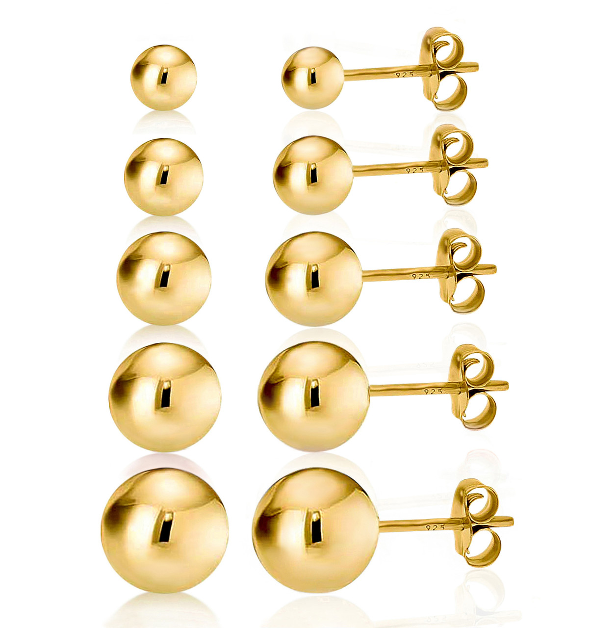 14K Solid Yellow Gold Ball Stud Earrings 7mm