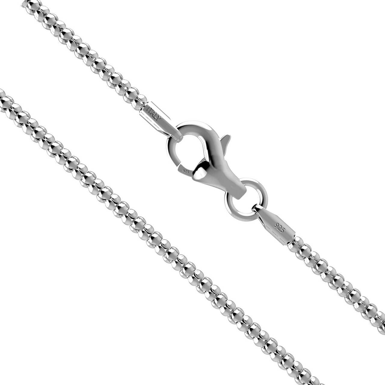 Italian 2mm Solid Sterling Silver Popcorn Chain Rhodium Plate - 18