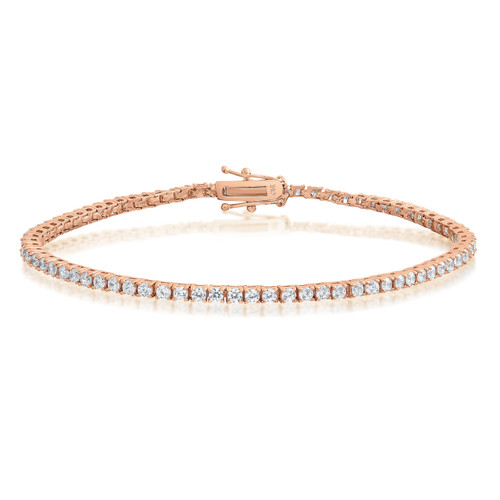 Cubic Zirconia Tennis Bracelet Rose Gold Plated Silver 3x3mm Round 