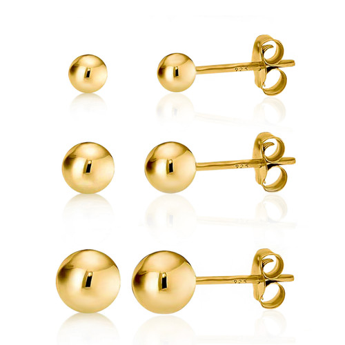 14K Solid Gold Ball Stud Earrings (3-Pair-Pack) 3MM 4MM and 5MM… Choos –  KesleyBoutique