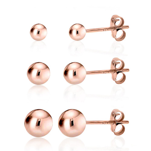 925 Sterling Silver High Polish Smooth Round Ball Stud Earring 3