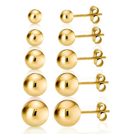 Women's 14k Yellow Gold Ball Stud Earrings with Screw Back 2mm- 3mm- 4mm-  5mm- 6mm available -