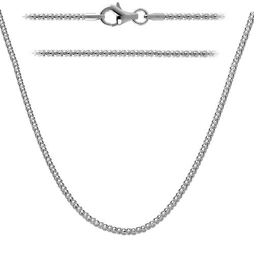 Italian 2mm Solid Sterling Silver Popcorn Chain Rhodium Plate - 18 inch