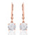 Rose Gold Plated Sterling Silver Basket Setting 7mm Brilliant Round White CZ Leverback Dangle Earrings