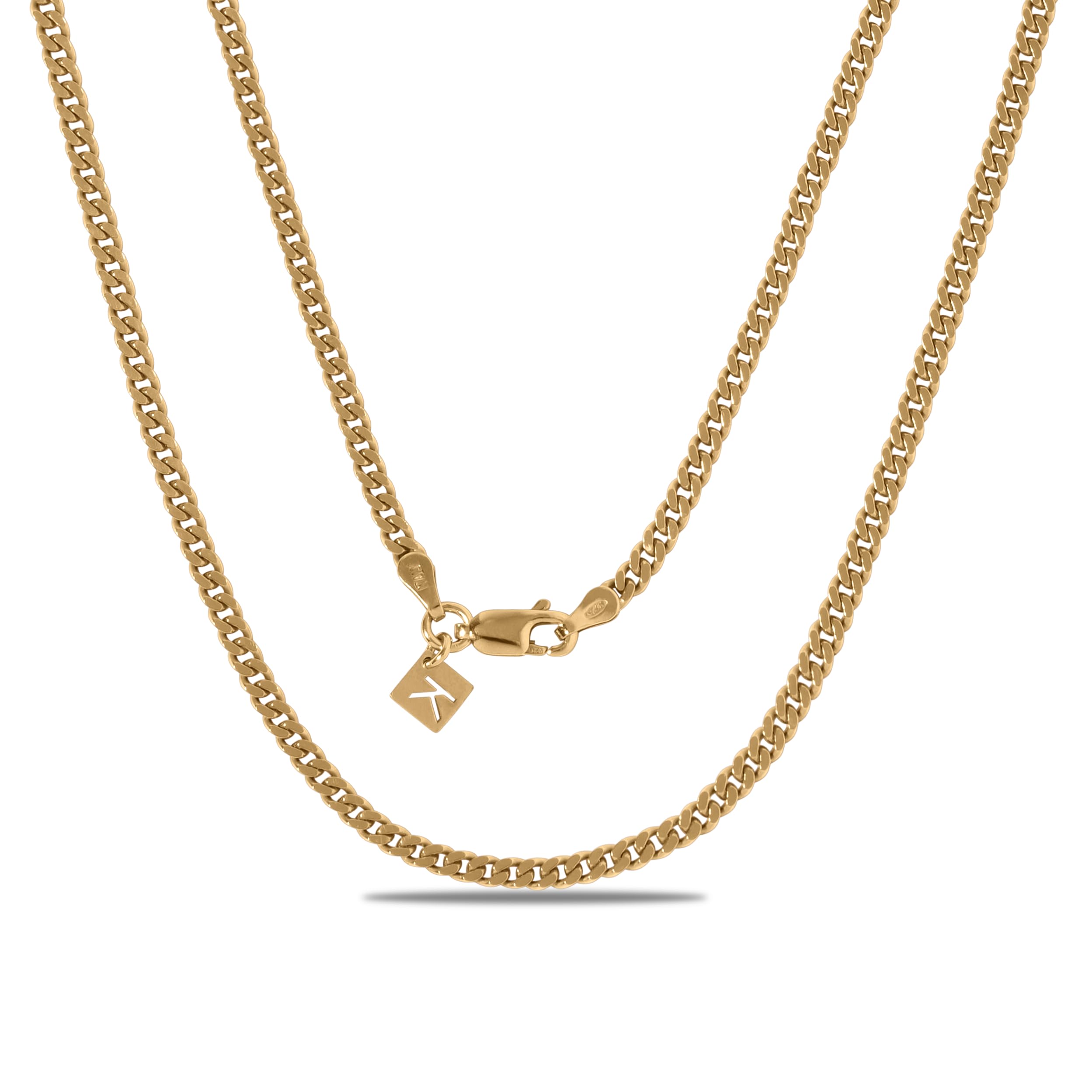 Gold Plated Sterling Silver 3mm Curb Chain Necklace