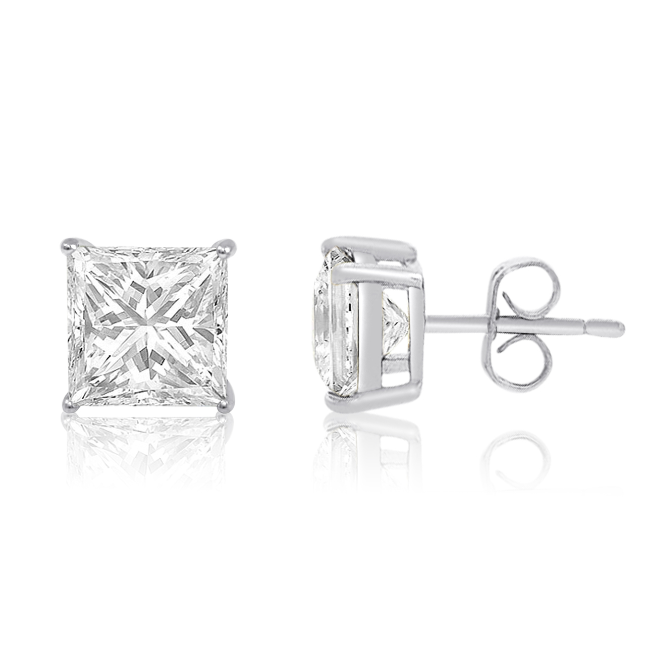 Sterling Silver 925 Solid Stud Earrings Basket Set Cubic Zirconia