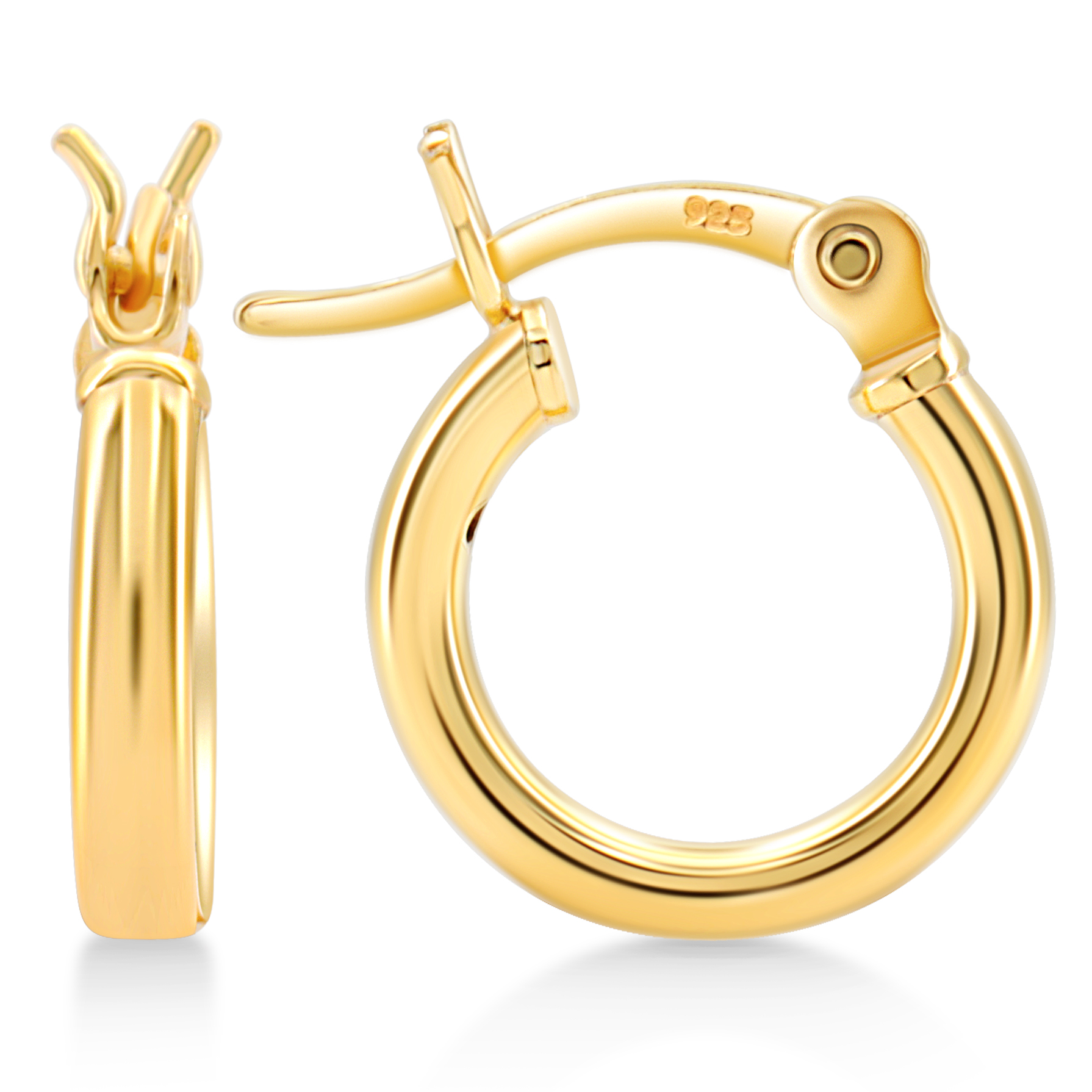 Gold Plated Sterling Silver 2mm Hoop Earrings for Women