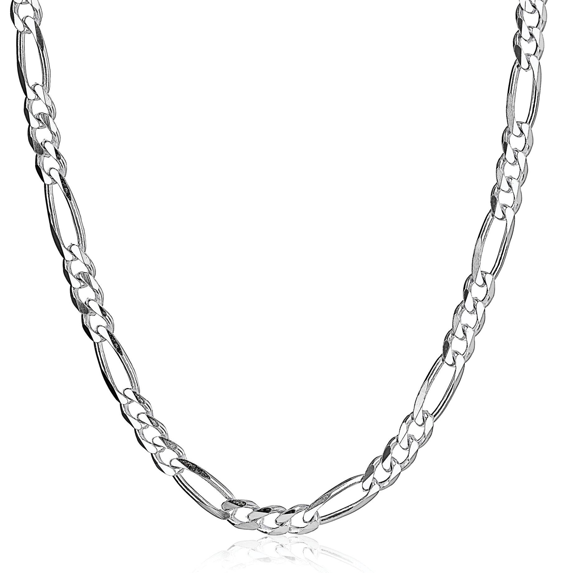 Solid .925 Sterling Silver 6.5mm Men's 180 Figaro Chain Necklace