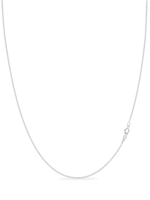 Cable Chain Necklace Sterling Silver Italian 1.3mm Rhodium Plated