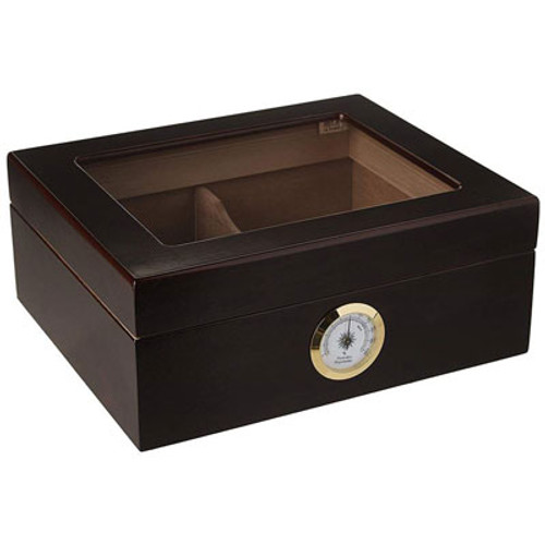 Dark Mahogany Glass Top 40 Count Humidor with Divider and Humidifier