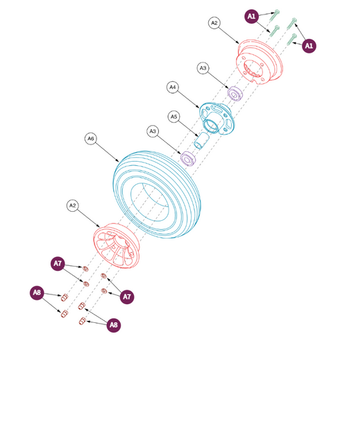 3 Wheel Assy, Gray tire/Black Rim