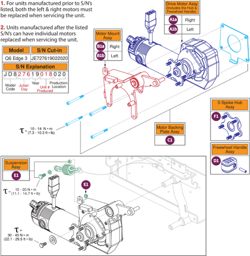 6MPH Drive Motor Assy - 5-Spoke Hub, CC, Q6 Edge 3
