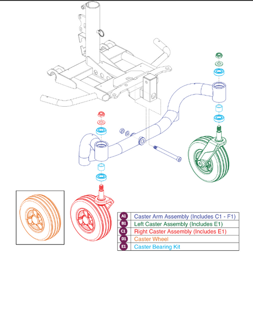 Front Caster Arm Assy, Go-Chair 2016