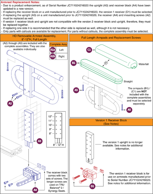 HD Removable Armrest,8"-12"H, Full Lgth,TB2